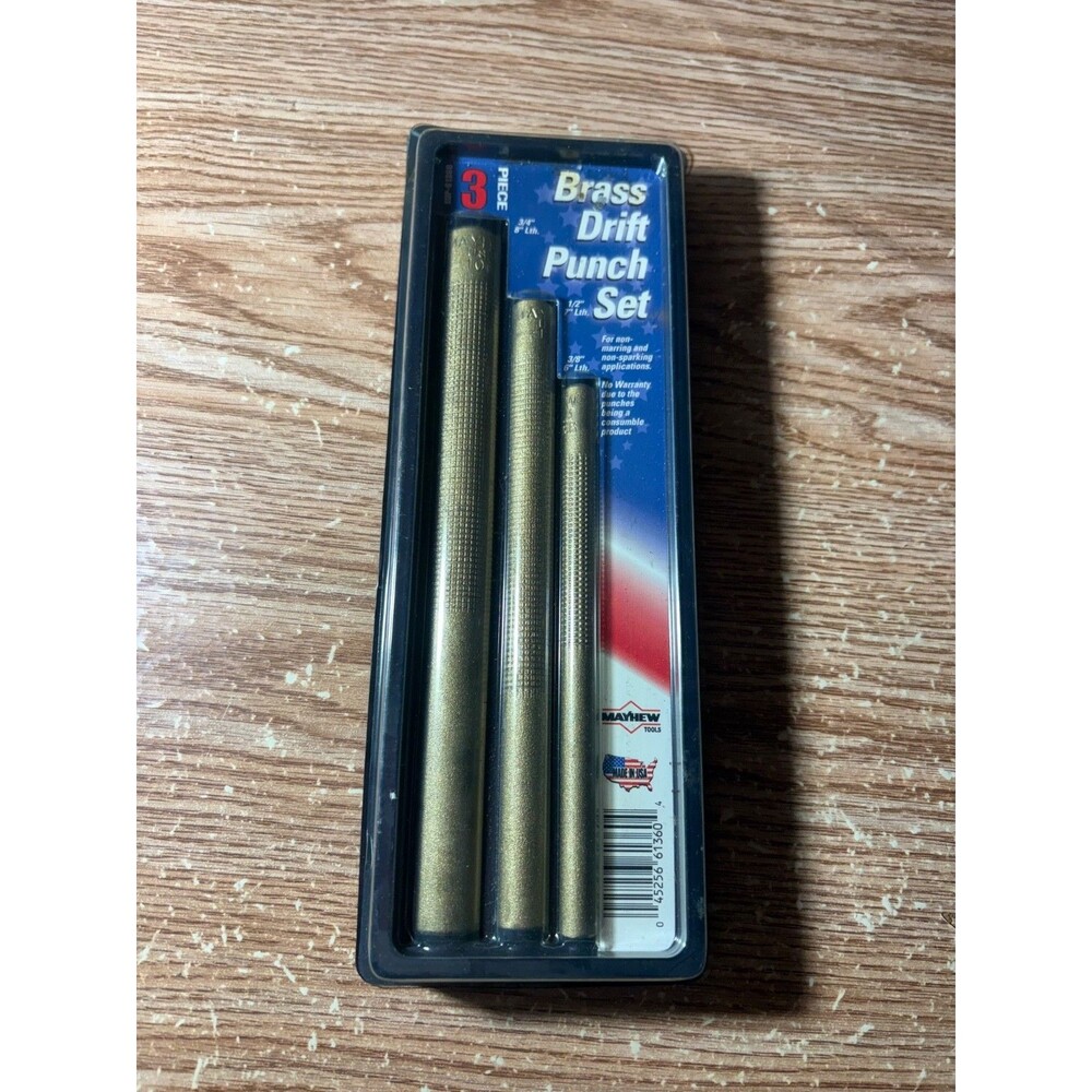 Mayhew Brass Drift Punch Set 3 Piece Made In The Usa In Case